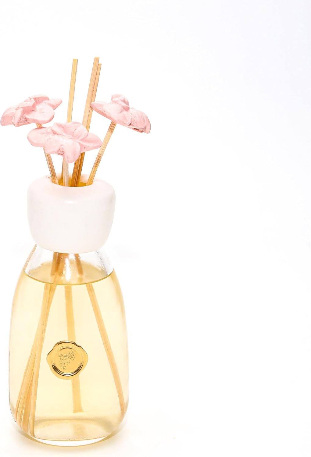 230 ml Pembe Seramik Çiçek Taş Çubuklu Garden Rose-Pudra Oda Kokusu