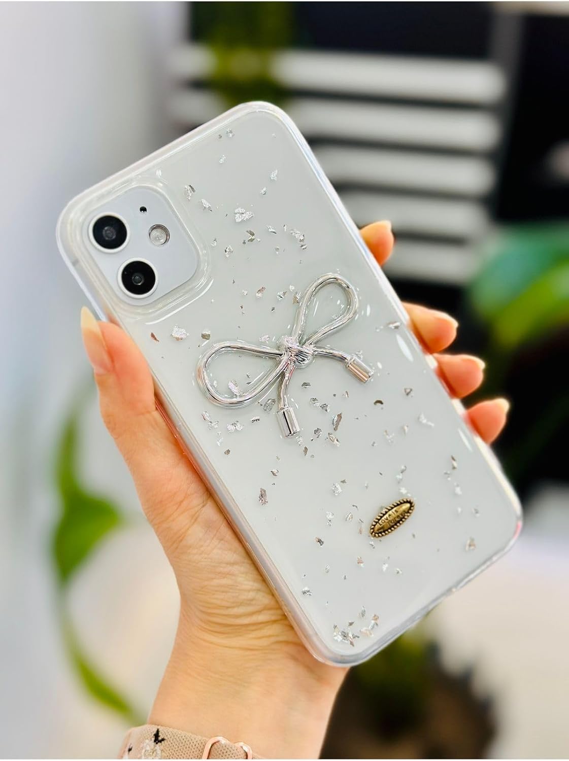 Iphone 11 Şeffaf Simli Epoksili Fiyonk Oyuncaklı Silikon Kılıf - Görsel 2