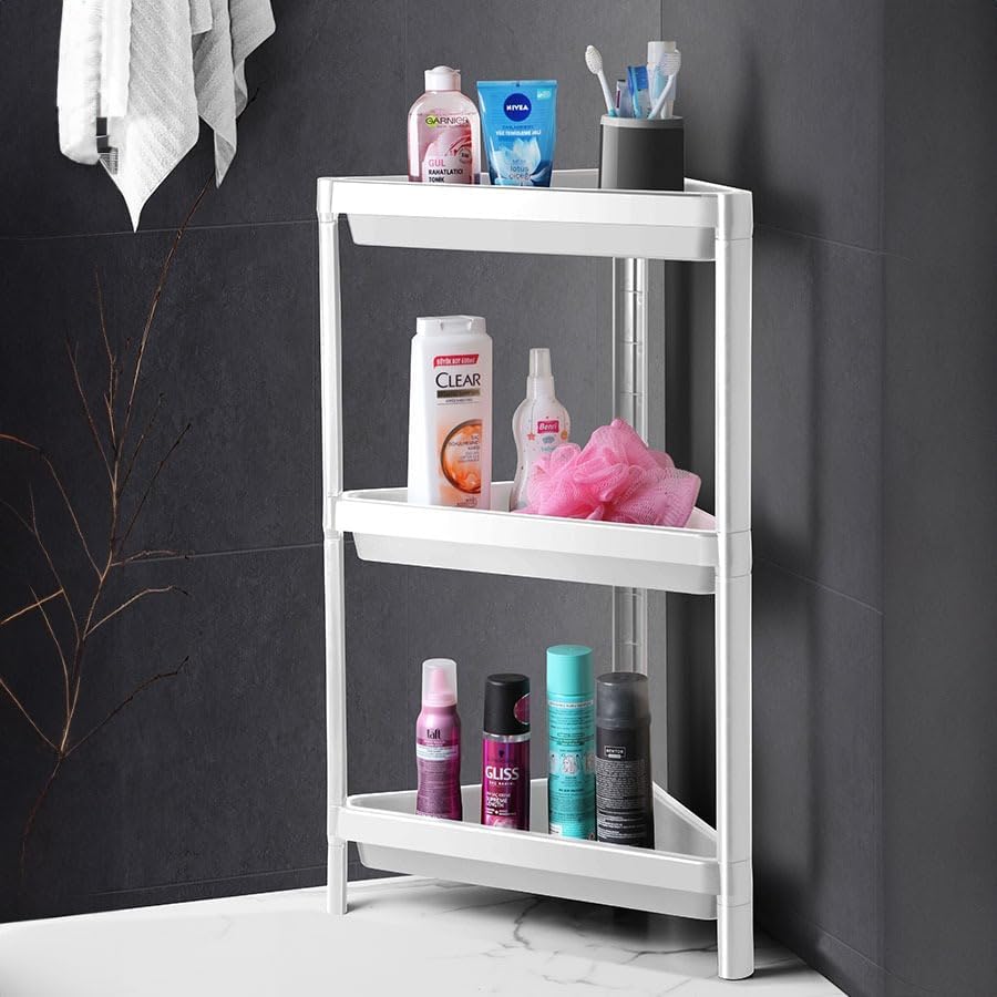 Alternative view of 3 Katlı Üçgen Köşe Rafı | Banyo, Mutfak ve Kiler İçin Yer Tasarruflu Organizer | Çok Amaçlı Raf Ünitesi | 3 Farklı Renk Seçeneği | (33x71x33cm) (BEYAZ)