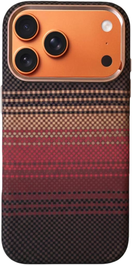 iPhone 17 Pro ile uyumlu Kapak M-Safe Şarj Özellikli İnce Yapılı Karbon Kevlar Kılıf - Kahverengi - Görsel 3