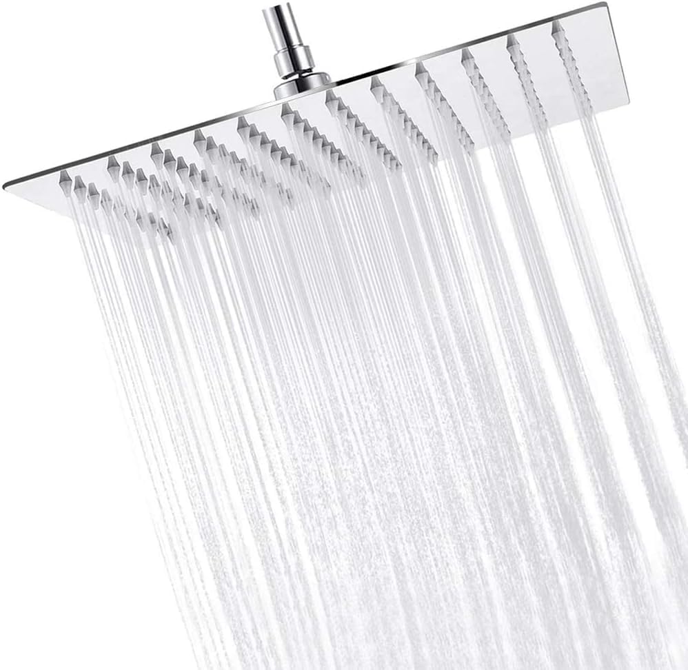 25x25 cm Kare Paslanmaz Çelik Tepe Duş Başlığı - Kireç Önleyici Silikon Nozullu, Ultra İnce Tasarım, Geniş Yağmur Akışlı Banyo Duş Başlığı, Krom
