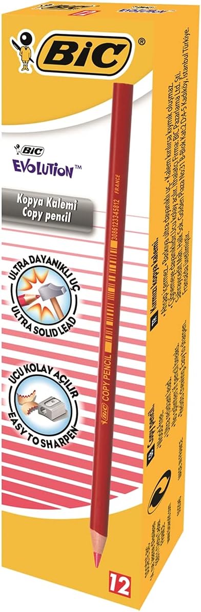 BIC Evolution Kırmızı Kopya Kalemi 12'li Kutu,Kıymık Oluşturmaz, Çiğnemeye Karşı Dayanıklı, Kolay Açılır - Görsel 3