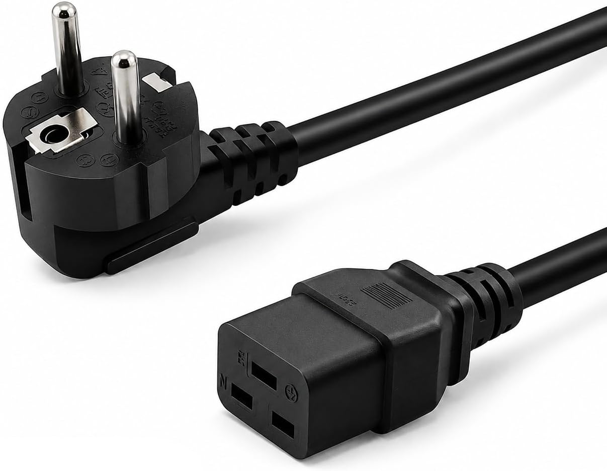 PX-SRV5 5 Metre 3x1.5mm C19 Server Power Kablo, Full Bakır C19 Schuko Güç Kablosu, 16A 250V Sunucu PDU UPS Veri Merkezi Güç Bağlantı Kablosu, Siyah
