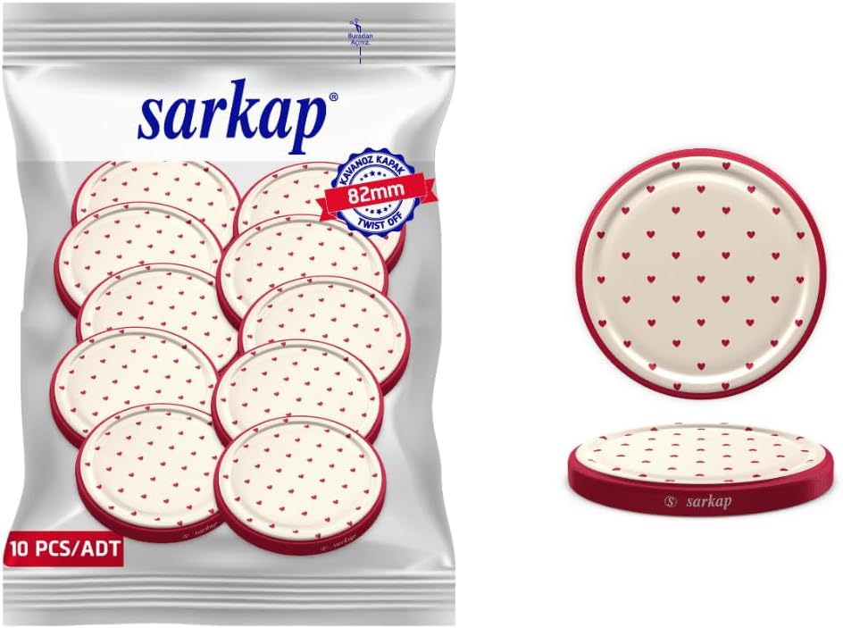 Sarkap Kavanoz Kapağı, 82mm, Hava Geçirmez, Sızdırmaz, Konserve için Uygun, 10'lu Paket (Kalp) - Görsel 3