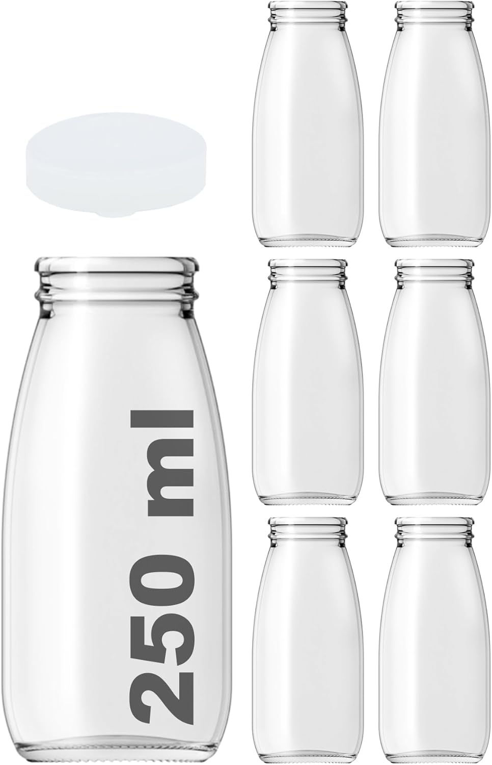 Alternative view of 250 ml Şeffaf Süt, Ayran, Limonata, Meşrubat Şişesi 250 Cc Plastik Kapaklı Boş Cam Şişe 6 Adet