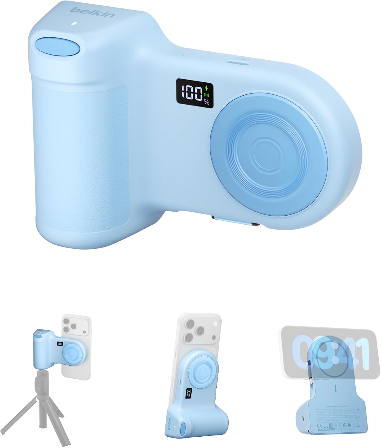 Stage PowerGrip, Manyetik Kablosuz Şarjlı Kamera Tutacağı 9300 mAh, Geri Çekilebilir USB-C Kablolu Power Bank, Bluetooth & Tripod Bağlantısı, LCD Ekran, iPhone ve Pixel için Şarj Cihazı - Görsel 2