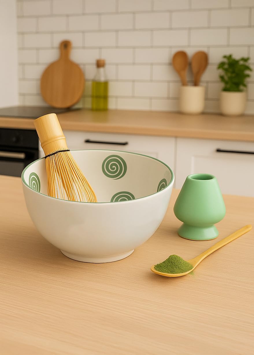 Alternative view of MATCHİVA Seramik Matcha Çay Seti, 4 Parça, Yeşil Boyalı, Geleneksel Japon Tasarımı, Bambu Çırpıcı ve Stand, 290cc Kase