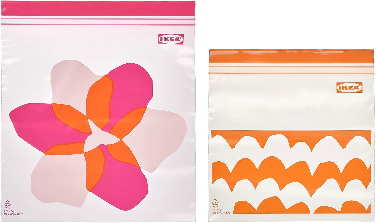ISTAD kilitlenebilir buzdolabı poşeti, pembe-turuncu, 2,5 lt ve 1,2 lt, 50 adet