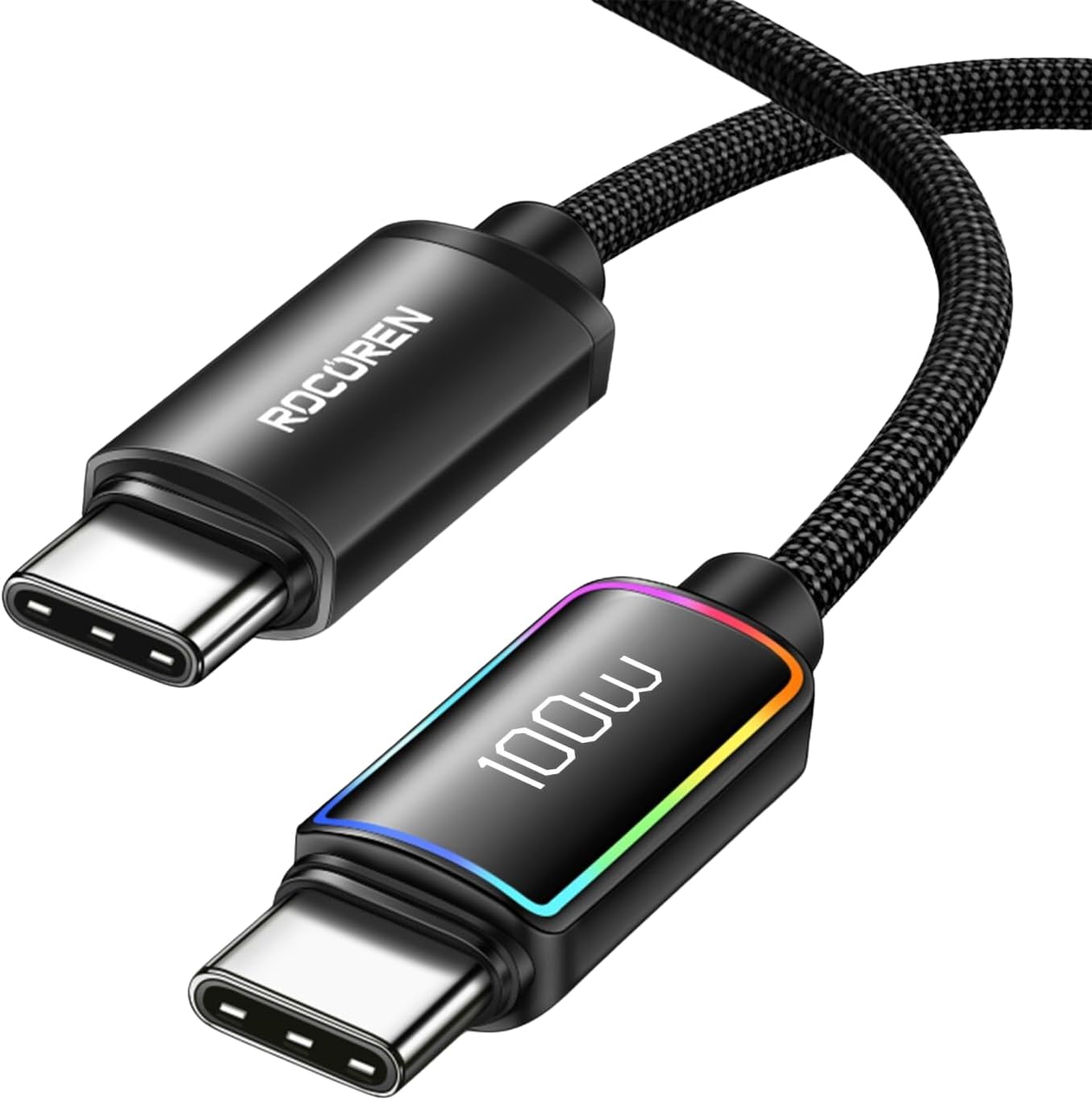 100W Type-C to Type-C RGB Aydınlatmalı Örgülü Şarj ve Data Kablosu 2 Metre