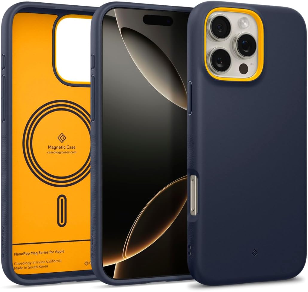 Caseology Apple iPhone 16 Pro ile Uyumlu Silikon MagSafe Kılıf Nano Pop Mag Hava Kanalı Teknolojisi™ Askeri Sınıf Koruma Blueberry Navy Kaymaz Kapak - ACS08172 - Görsel 3