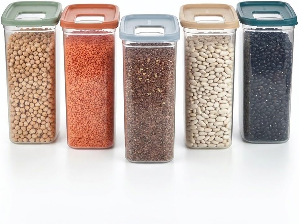 Alternative view of Şeffaf Erzak Kabı Kapağı Süzgülü Saklama ve Düzenleme Kabı Plastik Gıda Saklama Kabı Bakliyat Makarna Un Şeker Saklama Kutusu 1 Adet (ASORTİ RENK) (2,4 Litre)