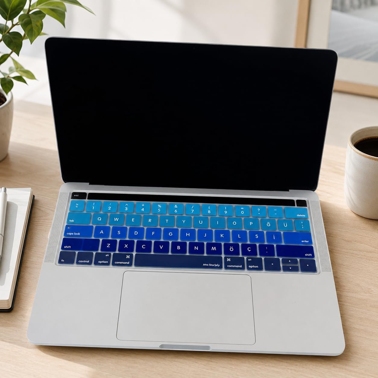 Türkçe Q Keyboard Cover MacBook Pro Touch Bar 13 inç 15 inç Uyumlu A1706 A1989 A2159 A1707 A1990 | US ANSI Amerikan Düz Enter Silikon Klavye Koruyucu Lacivert Mavi - Görsel 2
