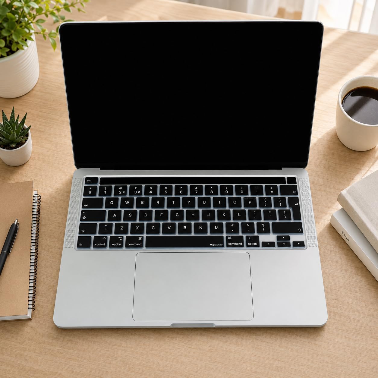MacBook Pro Avrupa İngilizce Klavye Koruyucu UK ISO Ters L Enter A2338 M1 M2 A2251 A2289 A2141 Uyumlu Silikon Keyboard Cover Touch Bar Siyah - Görsel 2