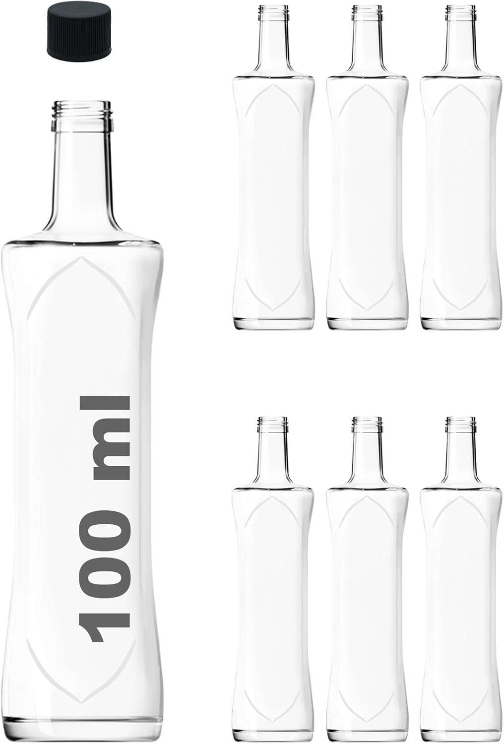 100 ml Şeffaf Piramit Sosluk 100 cc Kapaklı Kavisli Cam Şişe 6 Adet (Siyah (Plastik)) - Görsel 3