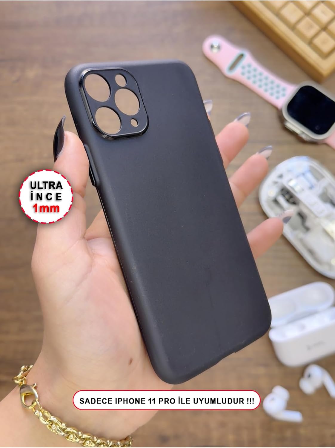 Süper İnce Mat Ultra Thin Silikon Kılıf Siyah iPhone 11 Pro ile uyumlu