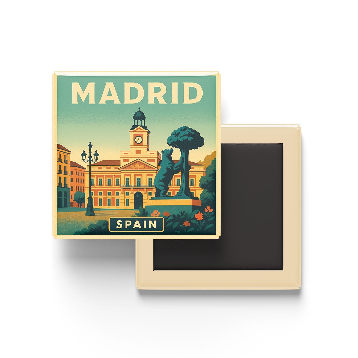 Alternative view of Madrid İspanya - Puerta del Sol (Güneş Kapısı) - Baskılı Buzdolap Magneti Kare 9x9 cm