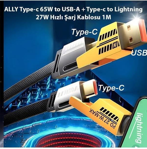 Alternative view of 4-in-1 Usb-A Type-C To Lightning + Type-C 65w Hızlı Şarj Ve Data Kablosu (1,20mt)