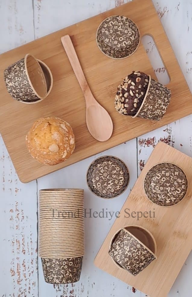 50'li Kraft Kahverengi Desenli, Muffin Kek Kalıbı, Kek Kapsülü Cupcake Kalıbı, Airfryer Uyumlu - Görsel 3