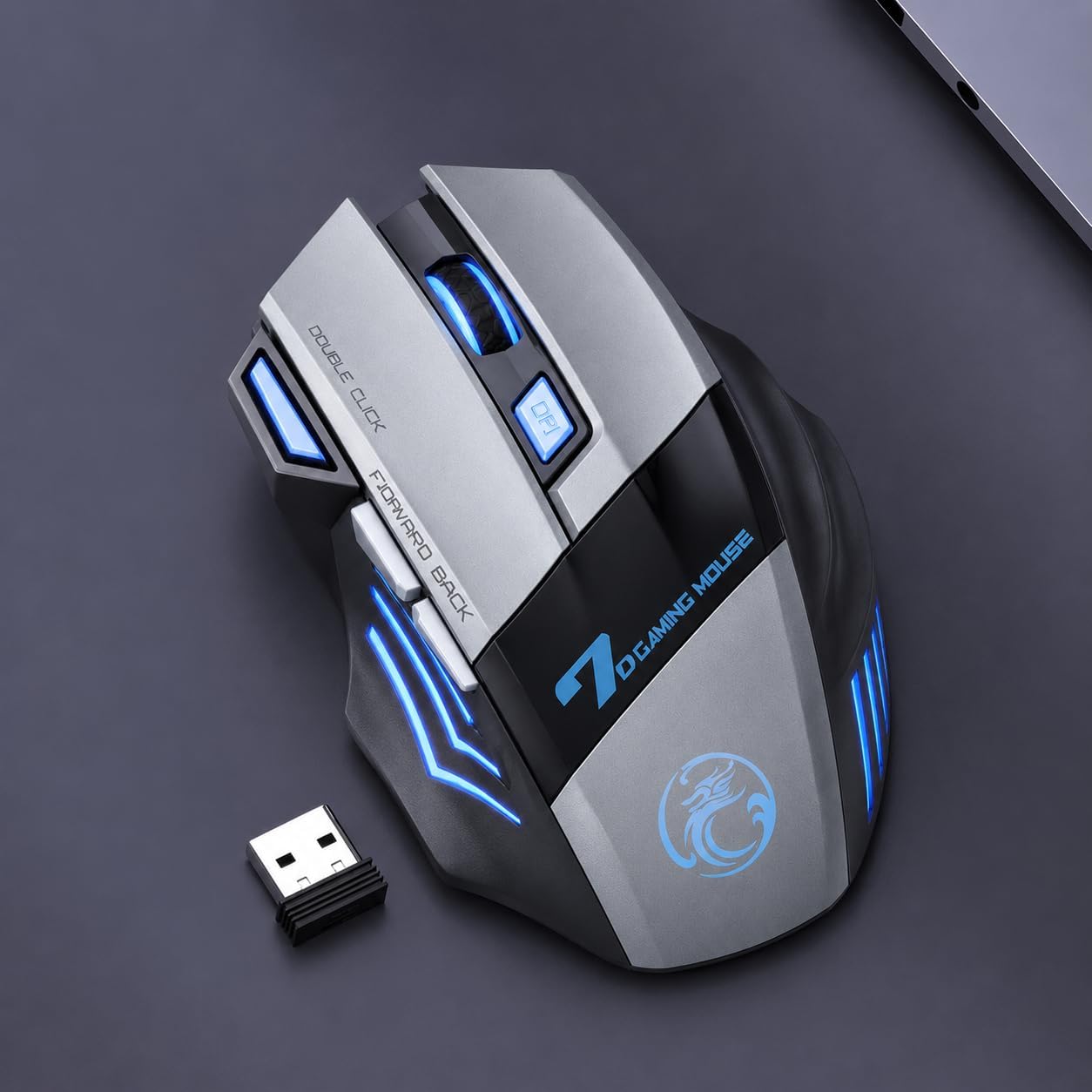 Kablosuz Oyuncu Mouse – 3200 DPI Ayarlanabilir Hassasiyet, RGB 7 Renk LED Aydınlatma, Şarjlı, Ergonomik Tasarım, 2.4GHz Wireless Gaming Mouse | GW-X7 (Gri) - Görsel 3