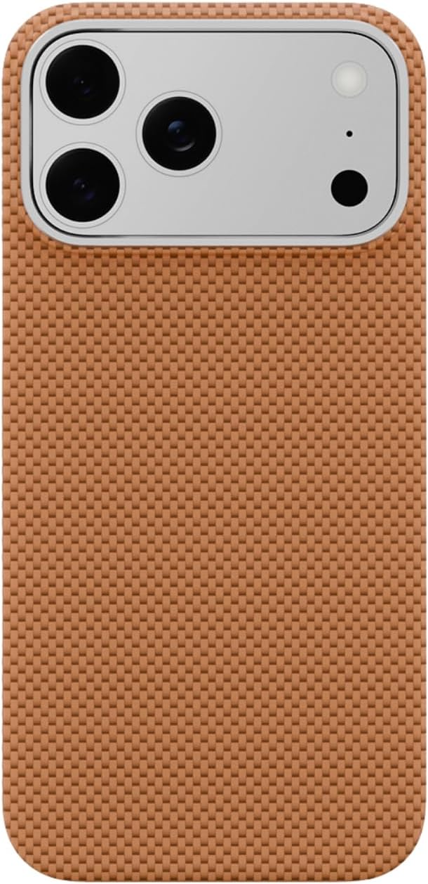Telefon Kılıfı MagSafe Uyumlu, Kahverengi Dokulu Tasarım, Kevlar Görünümlü, Malzeme Turuncu 17 Pro Max - Görsel 3