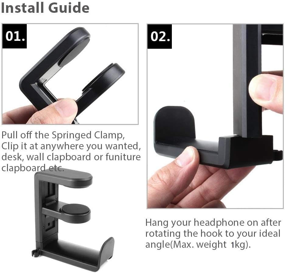 Xspring Kulaklık Standı Askısı - Ayarlanabilir, Dönebilen Kollu Kelepçe ve Kablo Düzenleyici ile Evrensel Kulaklık Standı, Oyun Kulaklığı için Tasarım
