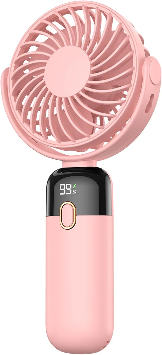 Warmco K70 Taşınabilir Şarjlı El Vantilatörü 2400mAh 360° Döner Başlıklı ve Standlı Dijital Ekranlı Soğutucu Fan Pembe - Görsel 2