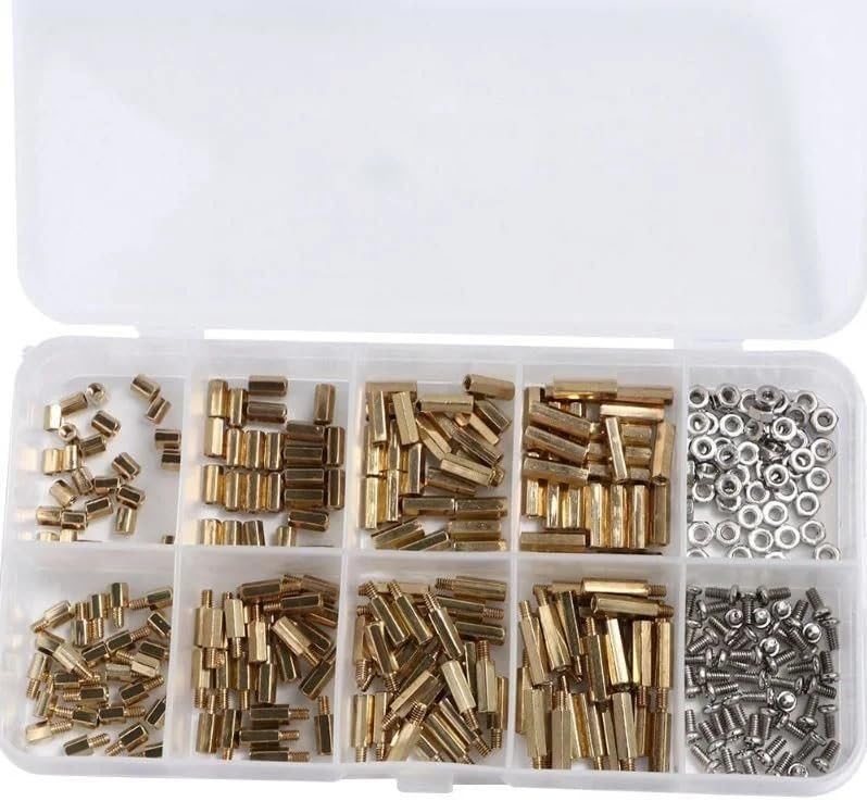 HTF 300 Adet M2 Metal Distans Vida Somun Seti Aralıyıcı Stand off 10 Çeşit Şeffaf Çantada Vida Seti
