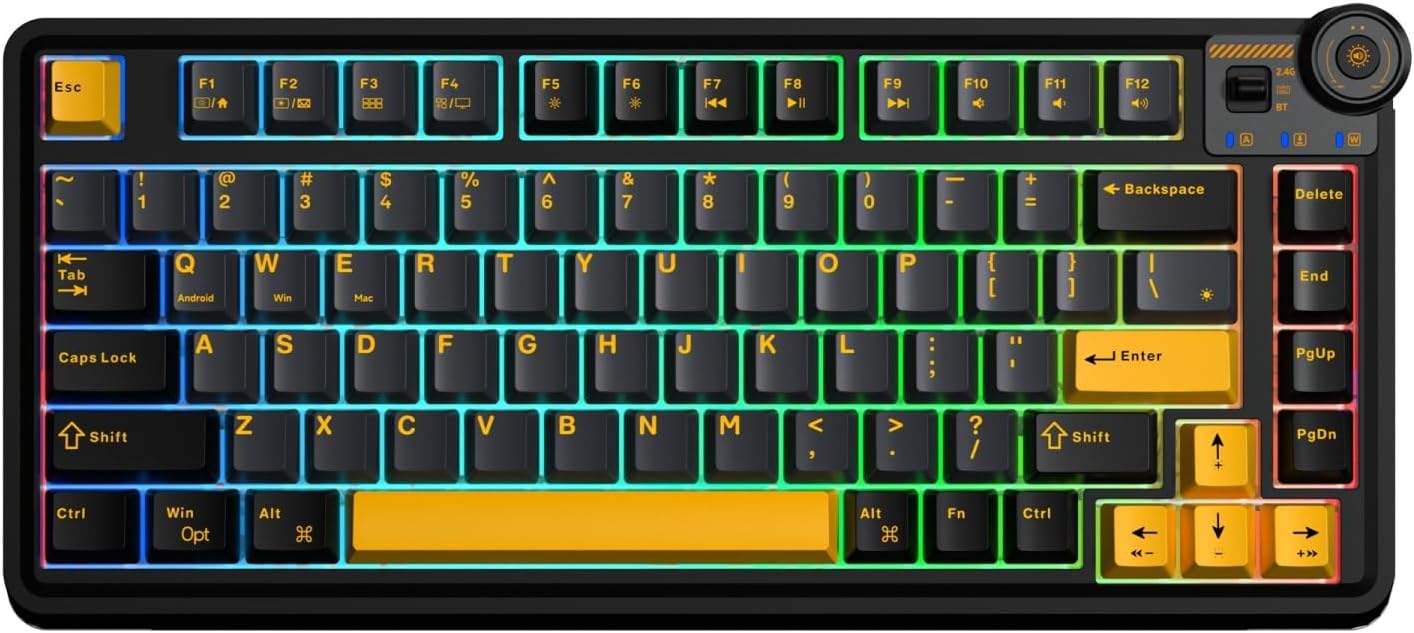Alternative view of Aula AU75 3 Modlu RGB Hot Swap Mekanik TKL Seiya Switch Kablosuz Makrolu Klavye Siyah