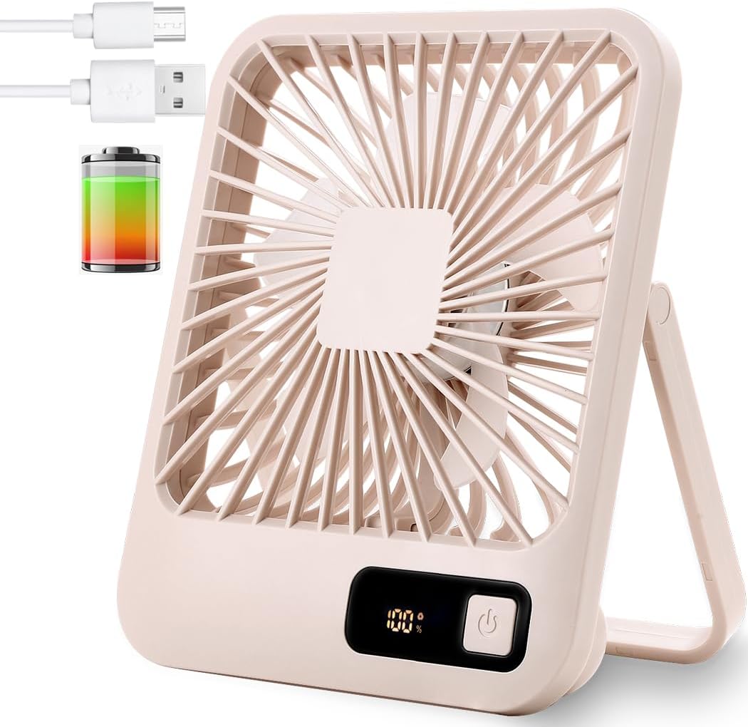 Küçük Masa Fanı, Taşınabilir USB Şarj Edilebilir, 2000mAh Pil ve LCD Ekranlı Eğilebilir Katlanabilir Kişisel Mini Fan, Güçlü Rüzgar, Ultra Sessiz, Ofis, Ev, Kamp için 5 Hız Modu - Görsel 2