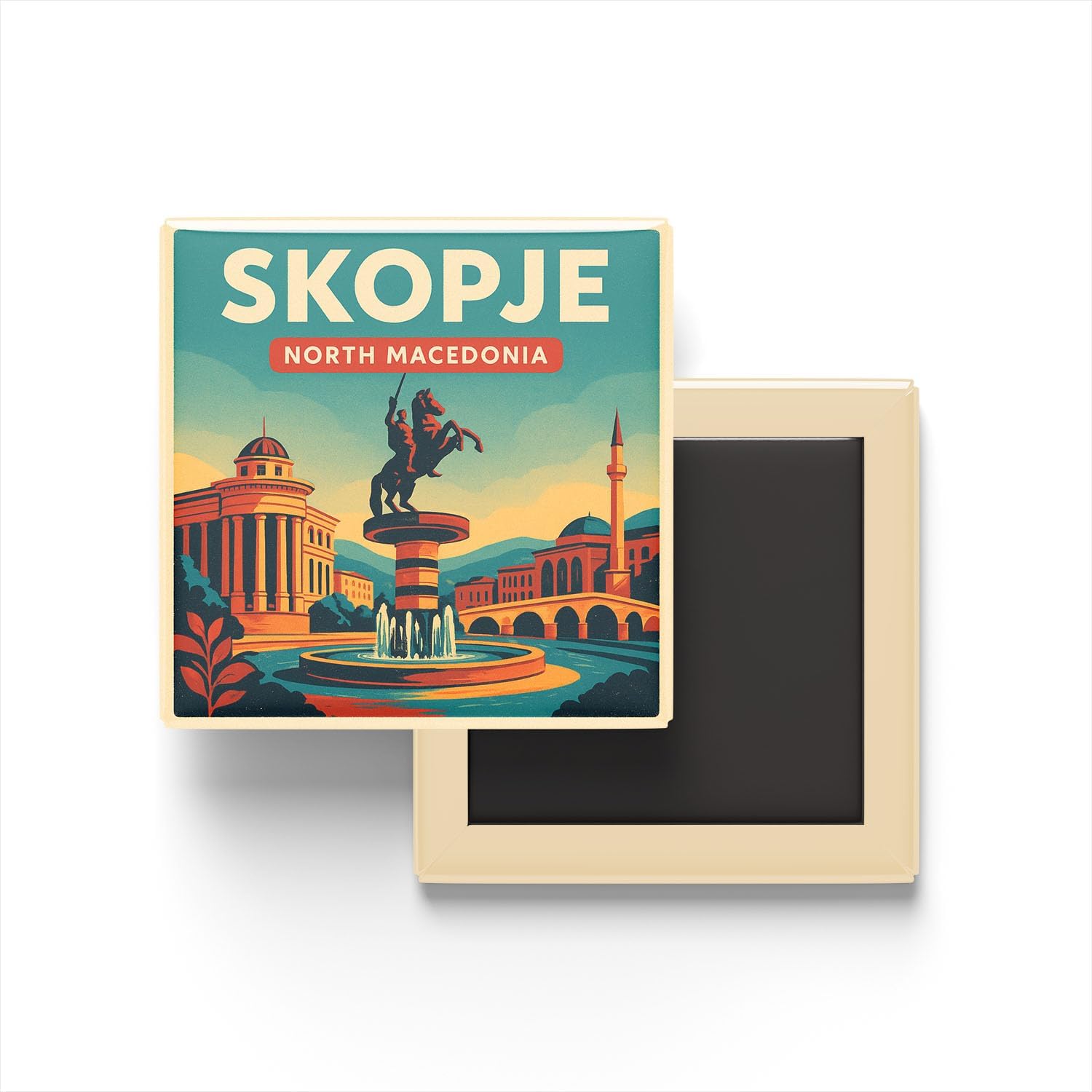 Alternative view of Üsküp Kuzey Makedonya - Makedonya Meydanı - Baskılı Buzdolap Magneti Kare 9x9 cm