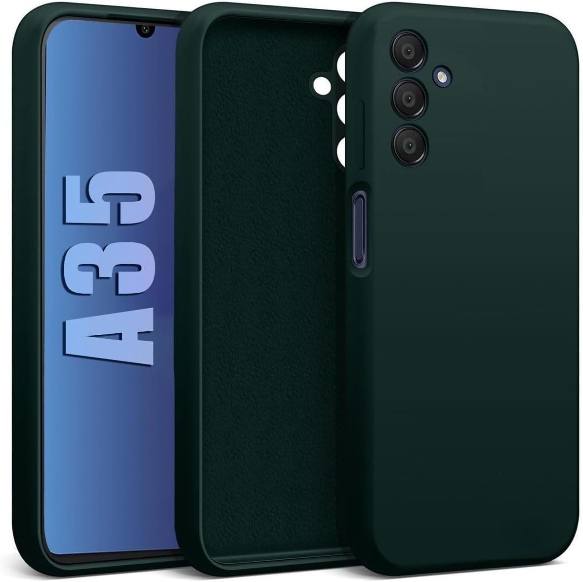 Galaxy A35 ile uyumlu Kadife Astarlı Koyu Yeşil Mat Silikon Kılıf – İnce & Esnek, Leke ve Suya Dayanıklı - Görsel 3