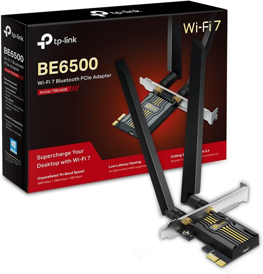 TBE400E | BE6500 Wi-Fi 7 PCIe Adaptör | Bluetooth 5.4 | Üç Bant 2882 + 2882 + 688 Mbps | Çift Anten | WPA3 Güvenlik | OFDMA & MU-MIMO | Windows 11 64-bit Uyumluluk - Görsel 3