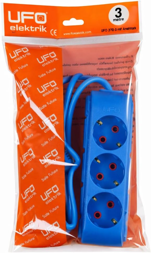 3lü 3 Metre Topraklı Grup Priz, 16A 250V, Üçlü Uzatma Kablosu Mavi Renk