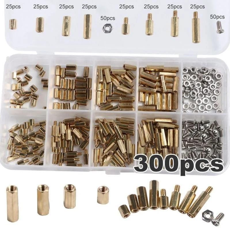 HTF 300 Adet M2 Metal Distans Vida Somun Seti Aralıyıcı Stand off 10 Çeşit Şeffaf Çantada Vida Seti - Görsel 3