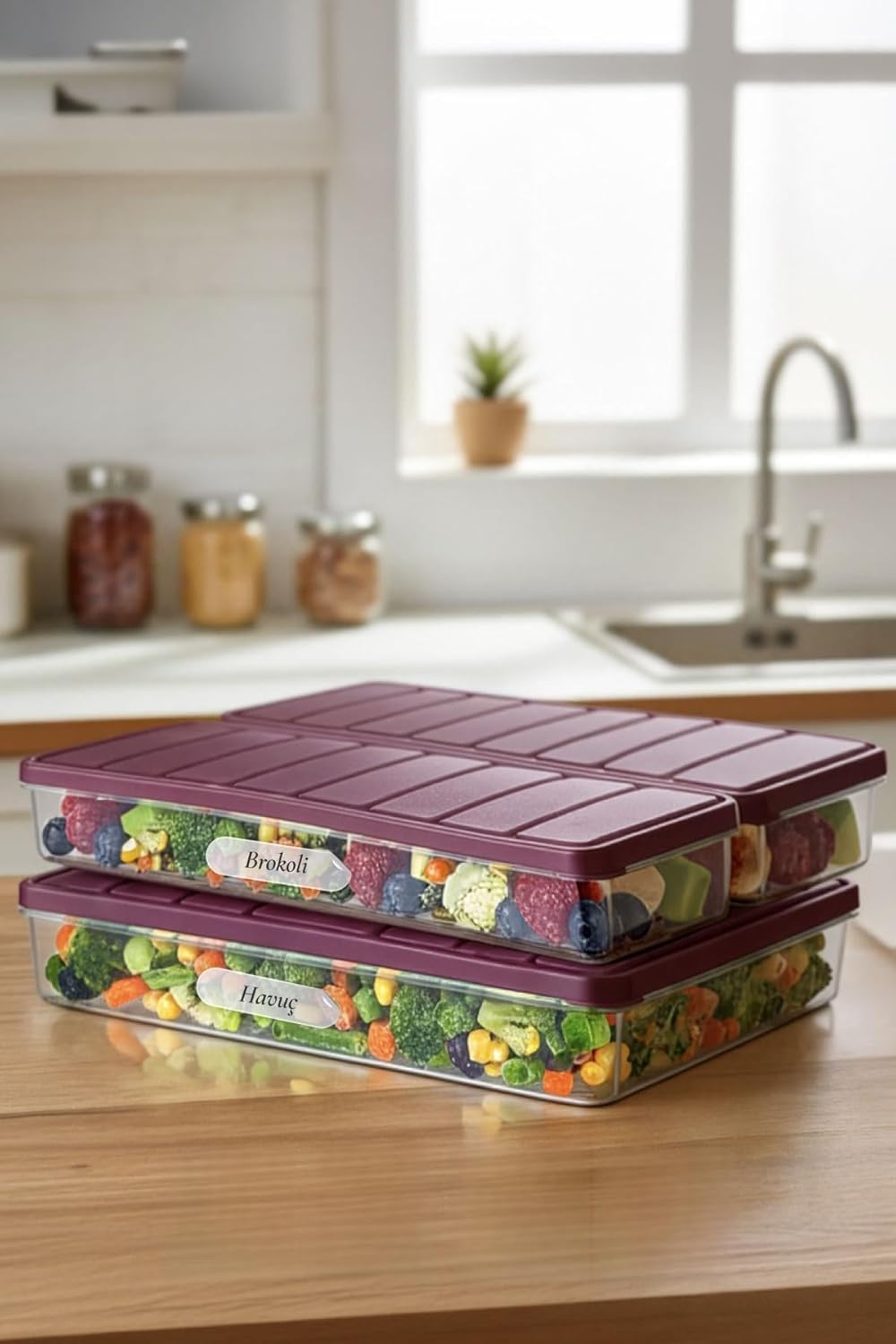 3'lü Set (1 Adet 2,25 2 Adet 1 Lt.) Nora Organizer Buzdolabı Buzluk Düzenleyici Saklama Kabı-Gri