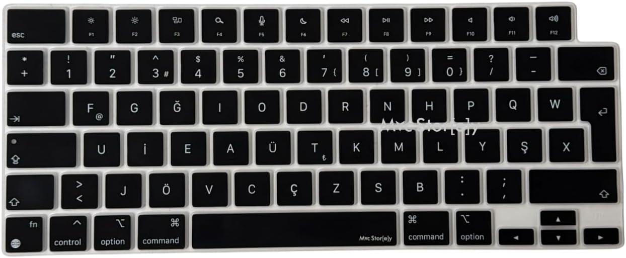 MacBook Türkçe F Klavye Koruyucu Yeni F Düzen M1-M5 | A2681 A3113 A3240 A3449 A2941 A3241 A2442 A2779 A3426 A3434 A2485 A3429 | Silikon Keyboard Cover Touch ID Siyah - Görsel 3