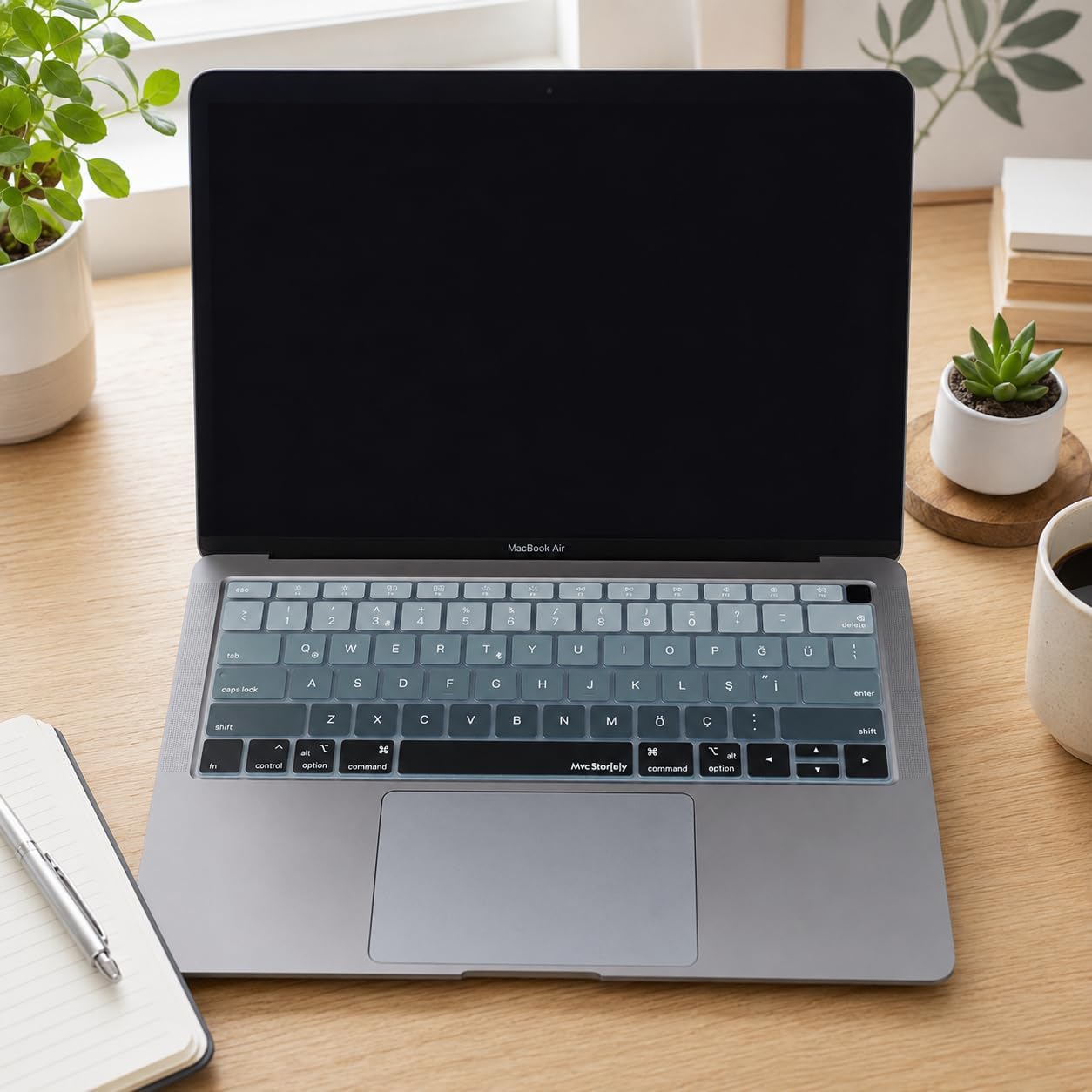 Alternative view of Türkçe Q Klavye Koruyucu MacBook Air 13 A1932 A2179 A2337 M1 Uyumlu | US Amerikan Düz Enter ANSI | Türkçe Baskılı Silikon Keyboard Cover Siyah Gri