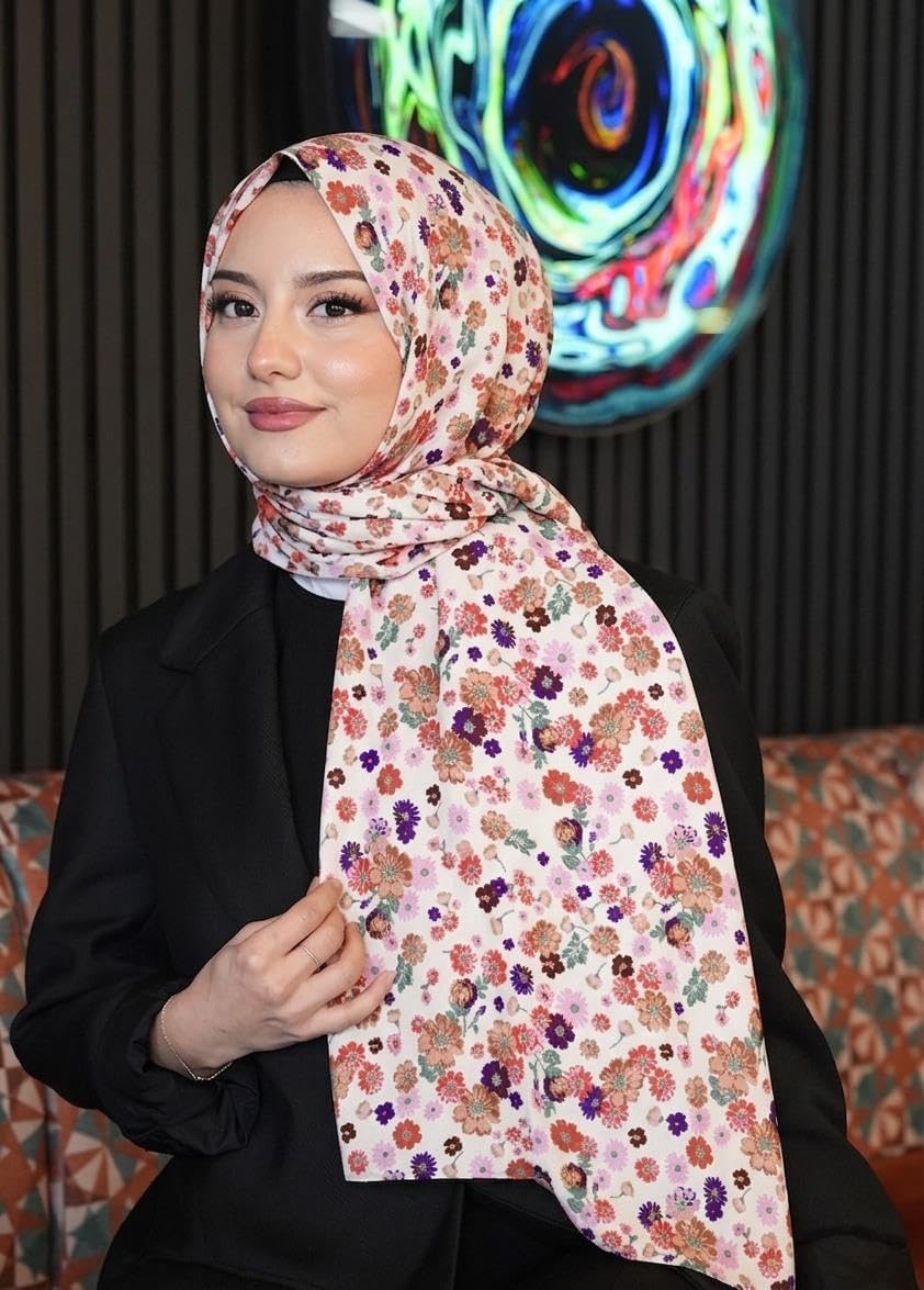 Çiçek Desen Beyaz Soft Pamuk Şal Saks