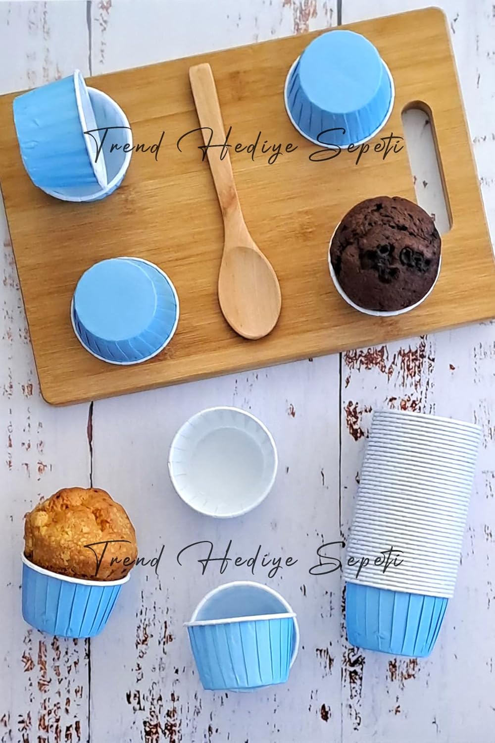 Alternative view of 50'li Soft Pastel Mavi Muffin Cupcake Kalıbı Kek Kapsülü, Muffin Kek Kalıbı, Airfryer Uyumlu