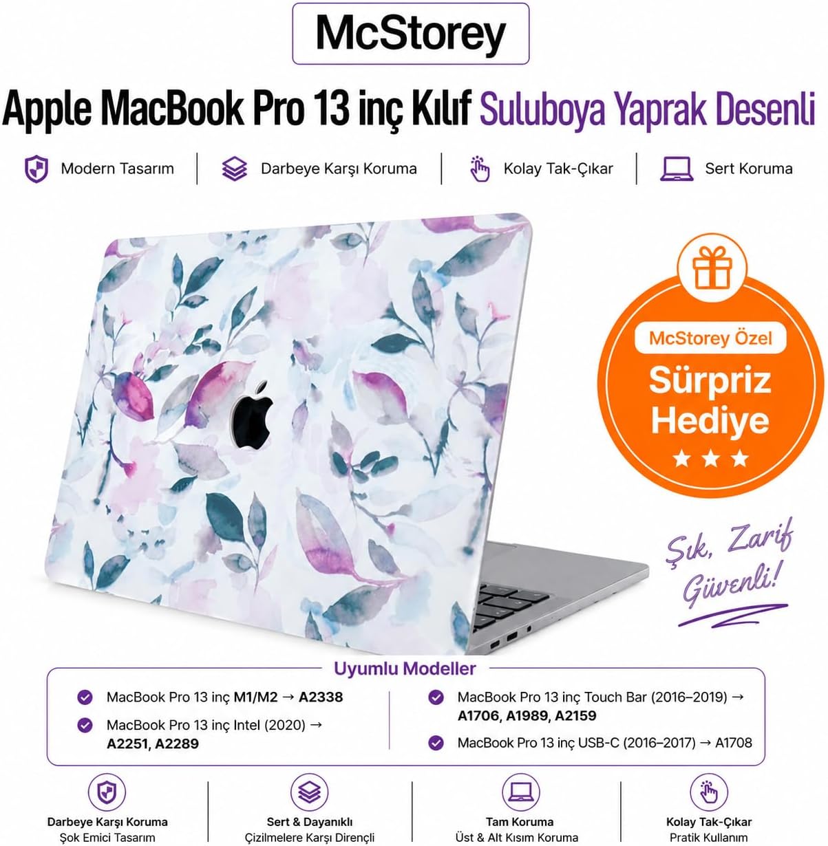 Alternative view of MacBook Pro 13 Kılıf A1706 A1708 A1989 A2159 A2251 A2289 A2338 M1 M2 Uyumlu Baskılı Sert Kılıf İnce Hafif TPU Koruyucu Sert Kapak Beyaz