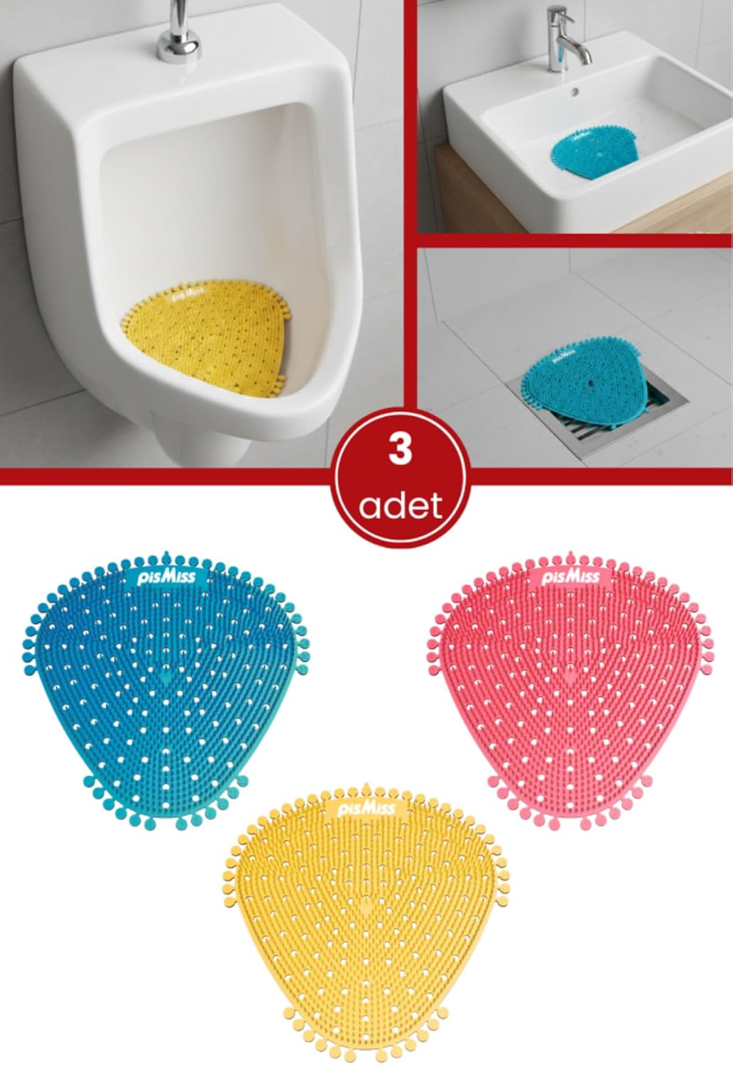 Alternative view of Flosoft 3 Adet Pismiss Üçgen Koku Giderici, Pisuvar Lavabo Banyo Gider Süzgeci Kir Leke Tutmaz 30 Gün Etkili