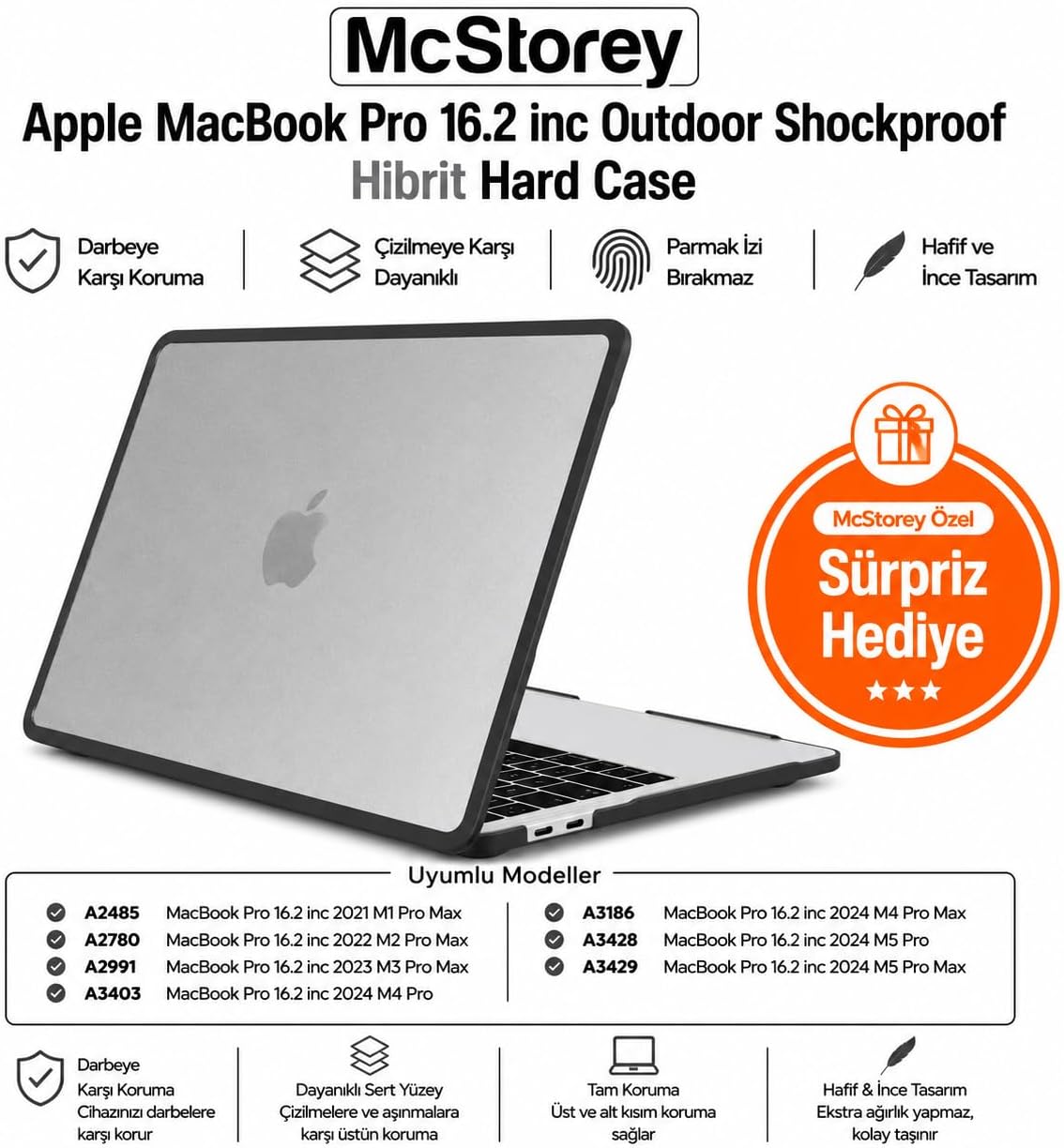 MacBook Pro 16.2 İnç Kılıf A2485 A2780 A2991 A3403 A3186 A3428 A3429 Uyumlu Rugged Armor Shockproof TPU Bumper Sert Kapak Darbe Korumalı Hard Case Şeffaf