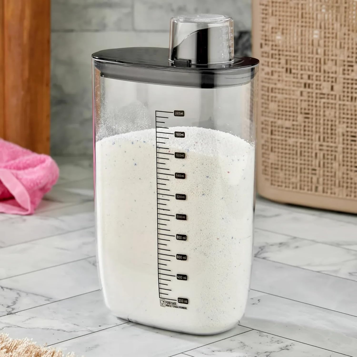 Alternative view of Hava Geçirmez Vakumlu Deterjan Saklama Kabı - Kendinden Ölçekli Vakum Kapaklı Deterjanlık 2100 ml