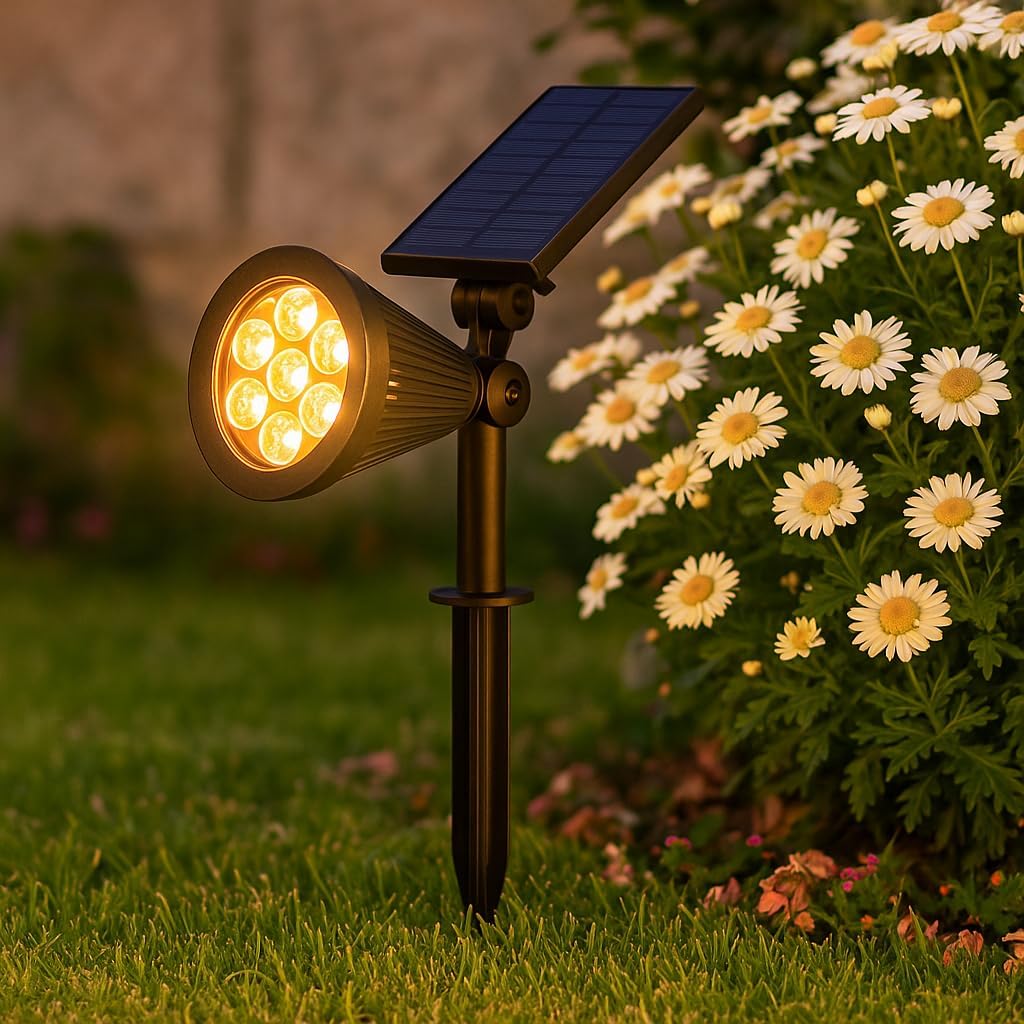 Alternative view of 7W Solar LED Bahçe Armatürü Amber Işık – Güneş Enerjili Kazıklı & Duvar Montajlı Çim Aydınlatma Lambası – 7 LED, IP65, 90 Lümen, 140x270x95 mm