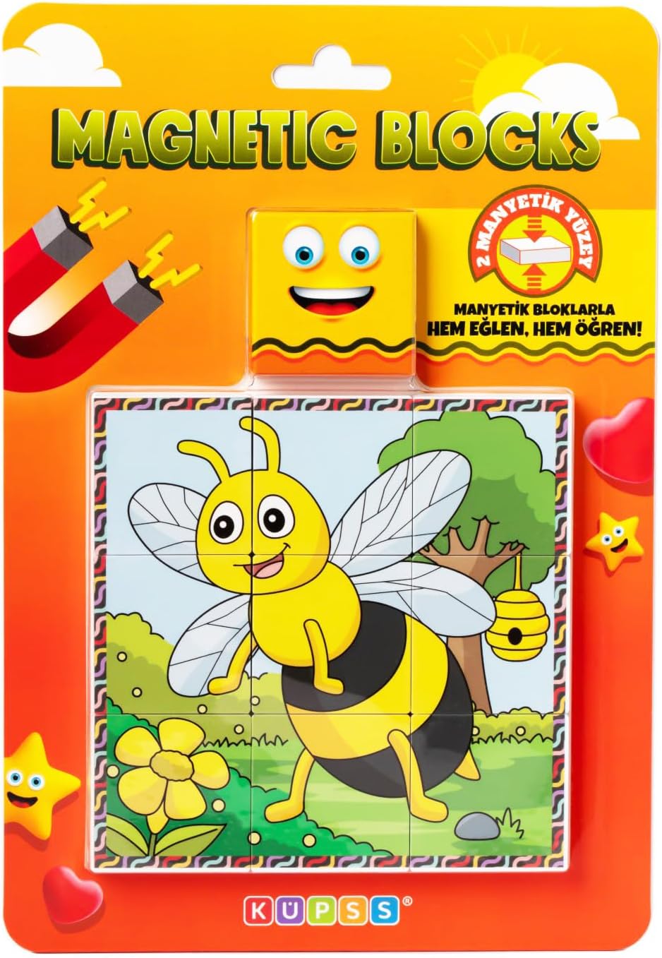 Manyetik Blok Çift Taraflı 9 Parçalı Mıknatıslı Arı-Kelebek Puzzle - 2 Görsel YapBoz