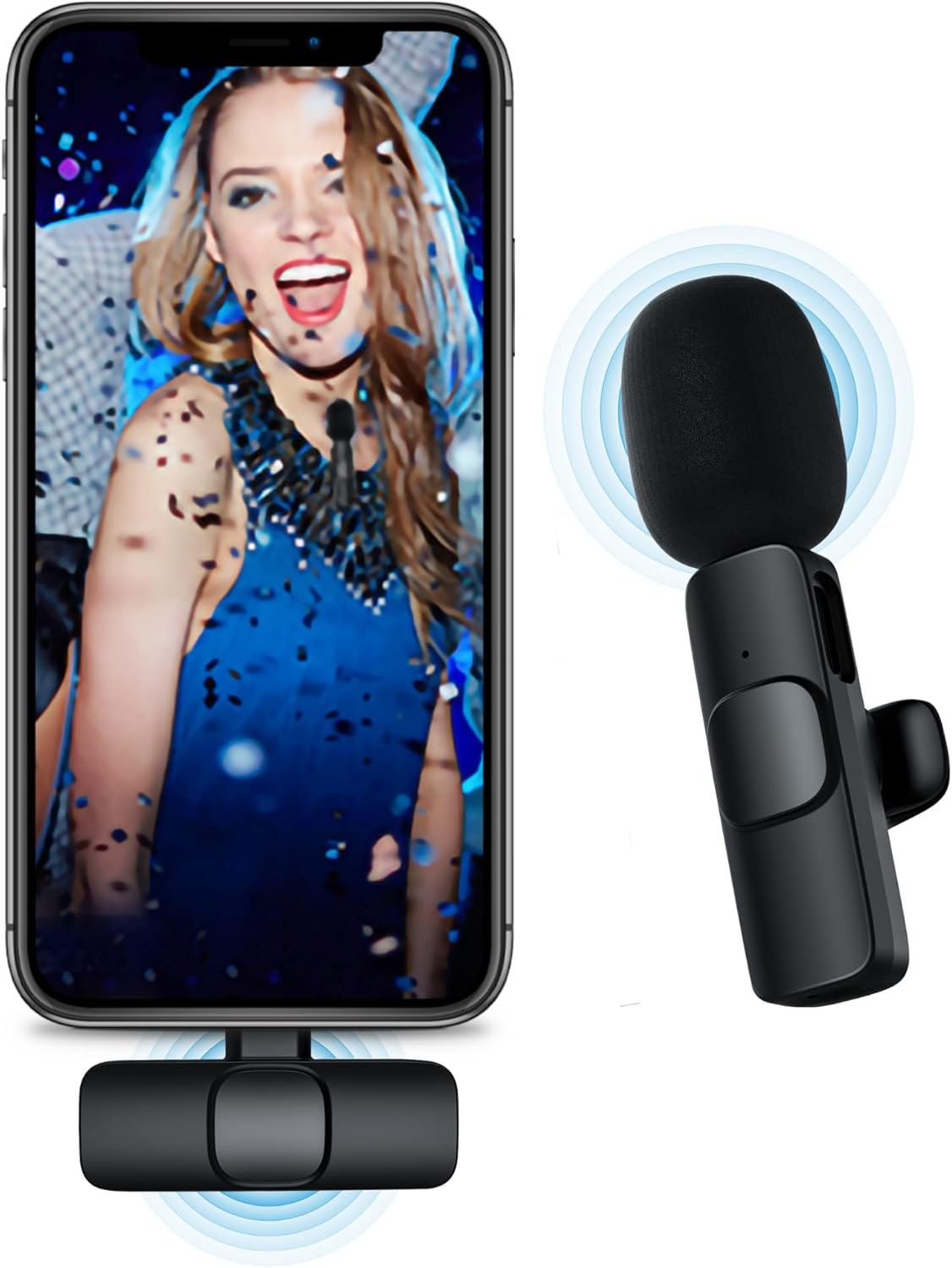 Alternative view of iPhone ile Uyumlu Kablosuz Yaka Mikrofon, Telefon Video Kaydı için Yaka Klipsli Mikrofon TikTok YouTube Canlı Yayın Vlog (Uygulama/Bluetooth Gerekmez)