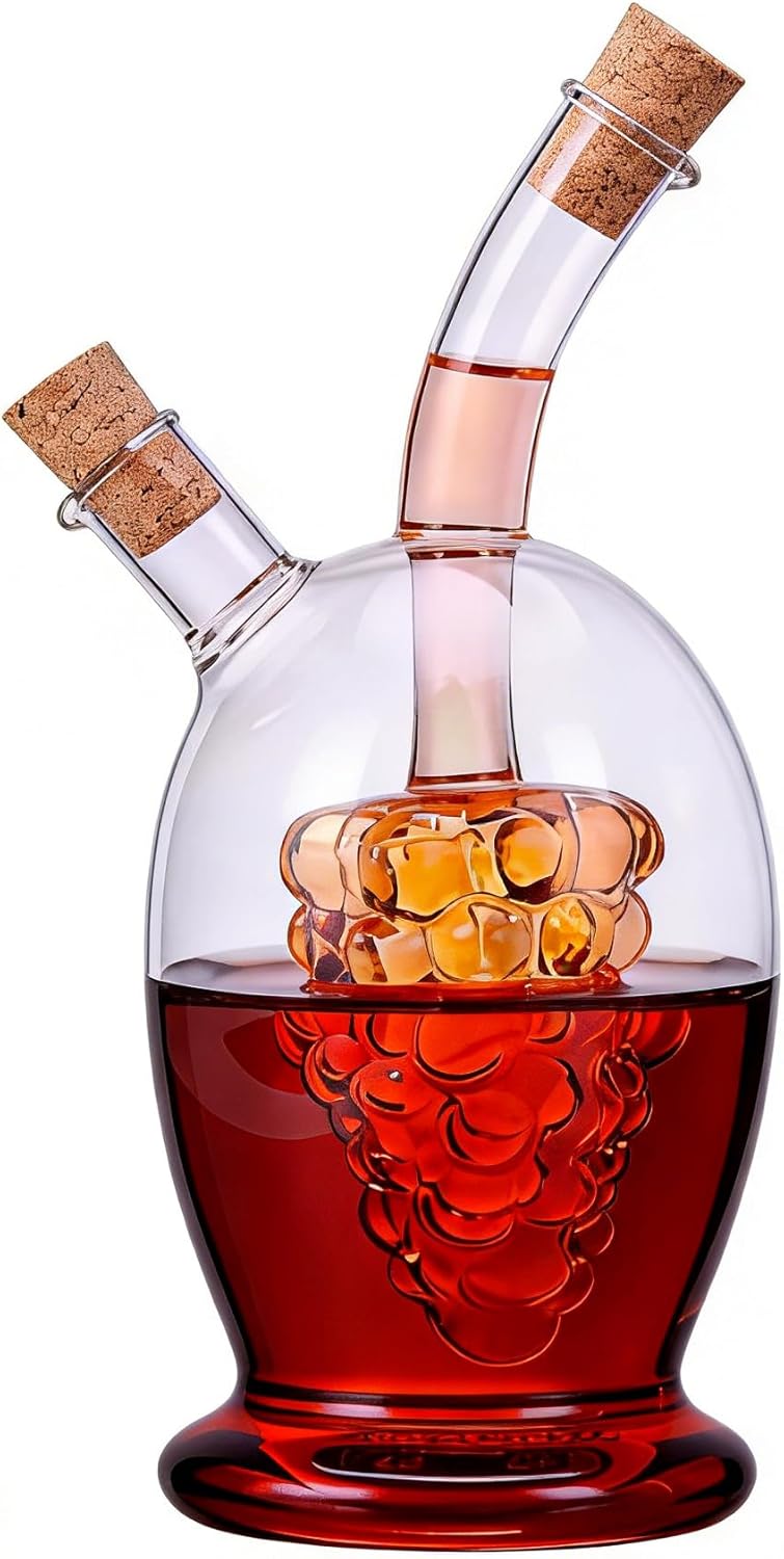 ELETON 473 ml Üzüm Astarı 2 Çıkışlı Cam Yağ Sirkesi 2'si 1 Arada Şişe, Cam Yağ ve Sirke Kabı - Görsel 2