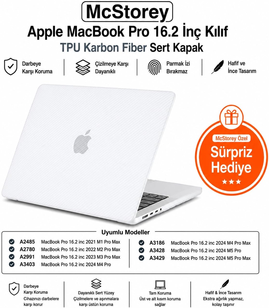 MacBook Pro 16.2 İnç Kılıf A2485 A2780 A2991 A3403 A3186 A3428 A3429 Uyumlu Karbon Fiber Görünümlü Sert Kapak İnce Hafif Koruyucu Hard Case Şeffaf