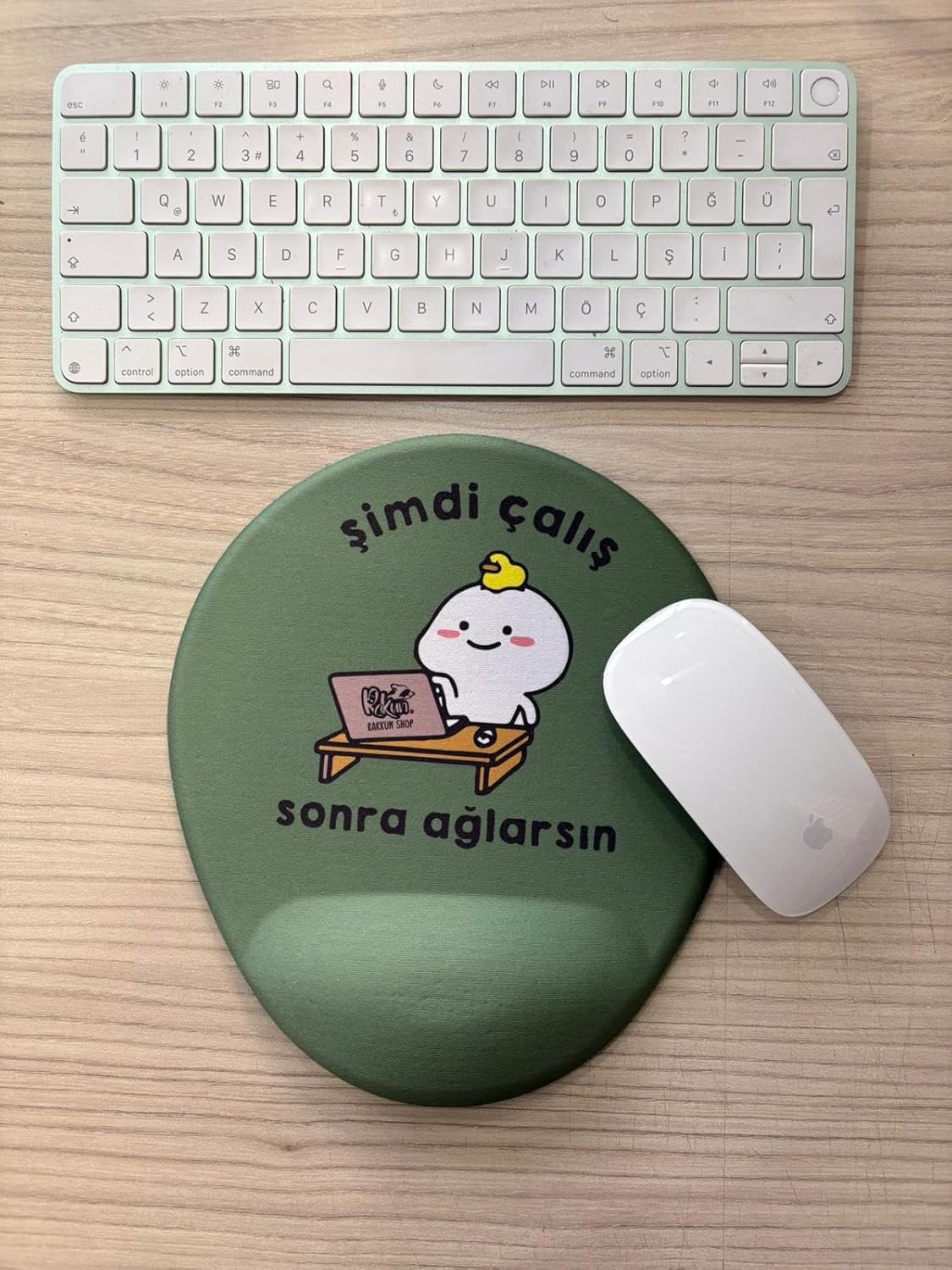 Alternative view of Şimdi Çalış Sonra Ağlarsın Baskılı Bilek Destekli OVAL Mouse Pad (yeşil)