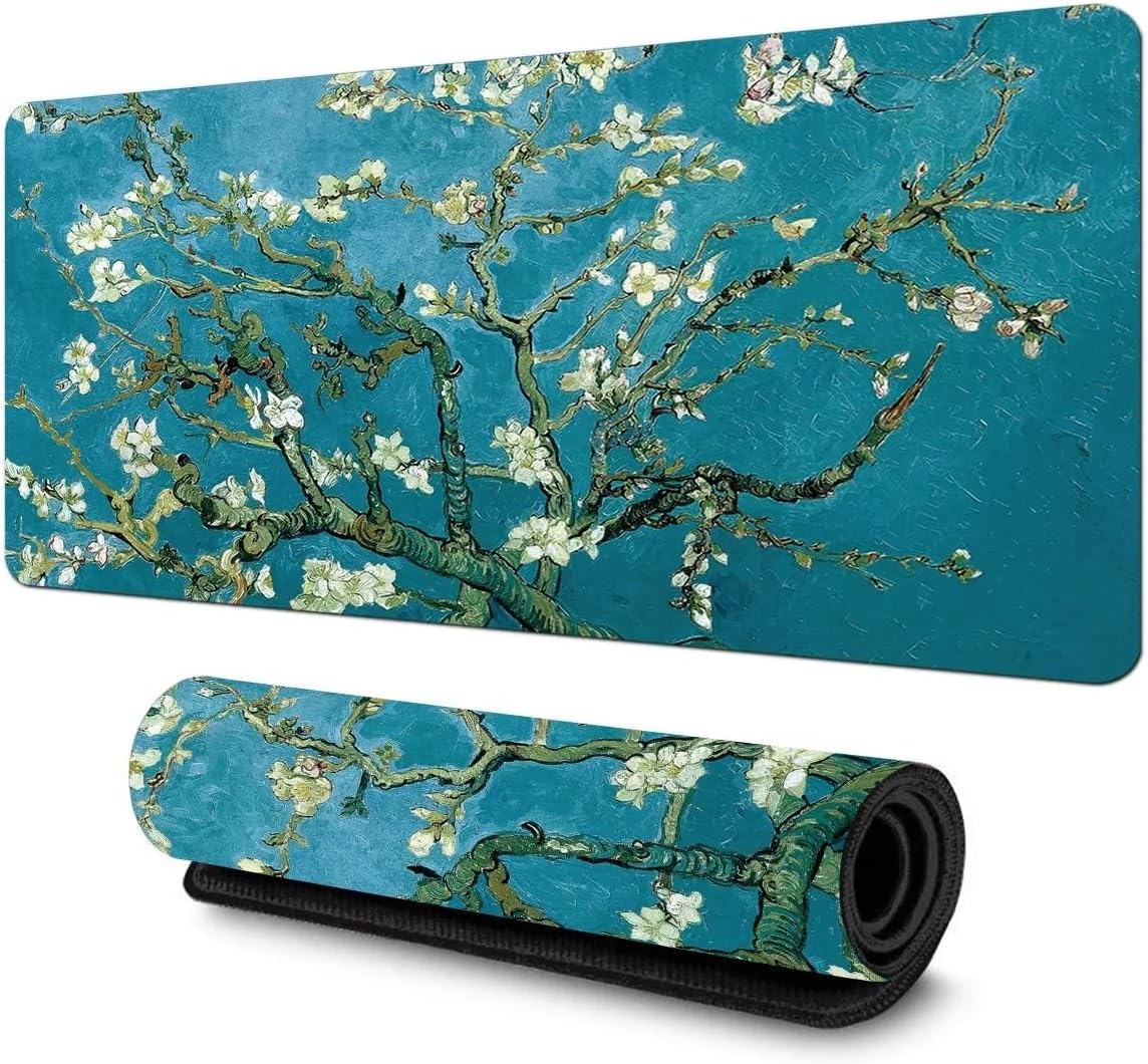 Van Gogh Desenli Masa Pedi 60x30 cm 3 mm Kaymaz Tabanlı Desk Mat Kumaş Mouse Pad Ofis Home Office İçin Geniş Pürüzsüz Yüzey Açık Yeşil